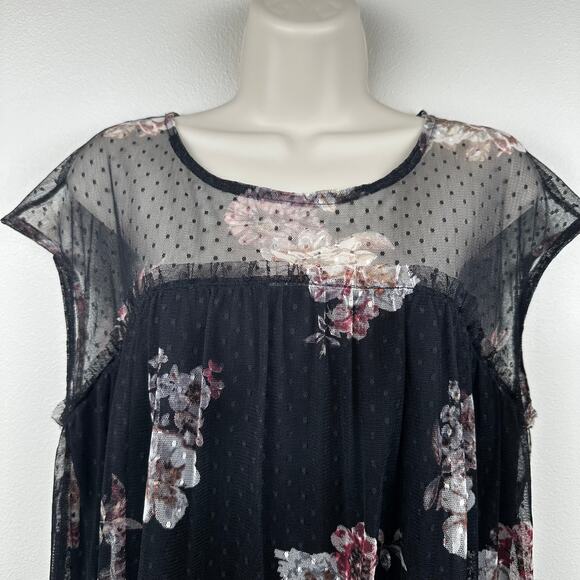 Eyeshadow Y2K Blouse Top Floral Mesh Black Large Whimsy Goth Fairy Grunge - Picture 2 of 10